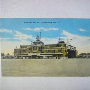 Linen Postcard Municipal Airport Indianapolis Indiana Vintage UNPOSTED RARE
